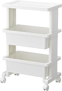 JEJ Astage Lise Table Wagon, Made in Japan, Assembly Required, 3 Tiers, with Casters, White, W x D x H 17.7 x 11.8 x 28.1 inches 45 x 30 x 71.5 cm