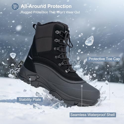 Image of Men's Insulated Snow Boots Winter Waterproof Warm Fur Lined Boot