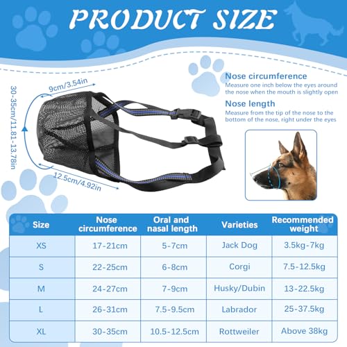 Maulkorb für Hunde Weicher Netzmaulkorb Atmungsaktiver Mesh Maulkorb Reflektierende für Große Hunde Verstellbarer Hundemaulkorb zum Verhindern Fressen Lecken Bellen Ermöglicht Hecheln und Trinken (XL)