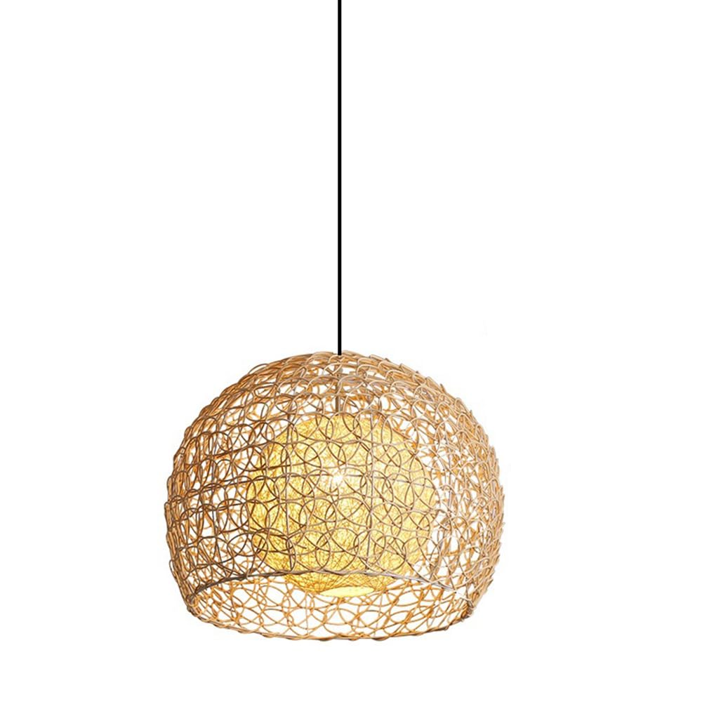 Wiklinowa Lampa Wisząca E27 Lampy Wiszące Rattanowa Lampa Wisząca Wiklinowy Tkany Kosz Abażur, Farmhouse Industrial Boho Sufitowa Oprawa Oświetleniowa Do Salonu Wyspa Kuchenna CJSLXGBL