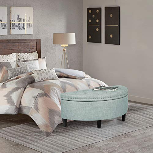 Homebeez 43.5" Half Moon Storage Ottoman, Button Tufted Bedroom Benches For Entryway Living Room (Light Blue) #TOP1