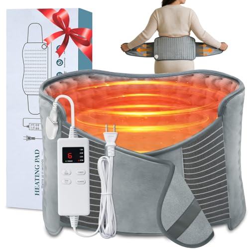Heating Pad for Back Pain Relief 12 x 24 + 26 XL Electric Heating Pad for Period Cramps with Loop Fastener for Hands-Free 360 Fit 4 Timers & 6 Temperatures Auto Shut-Off Machine Washable
