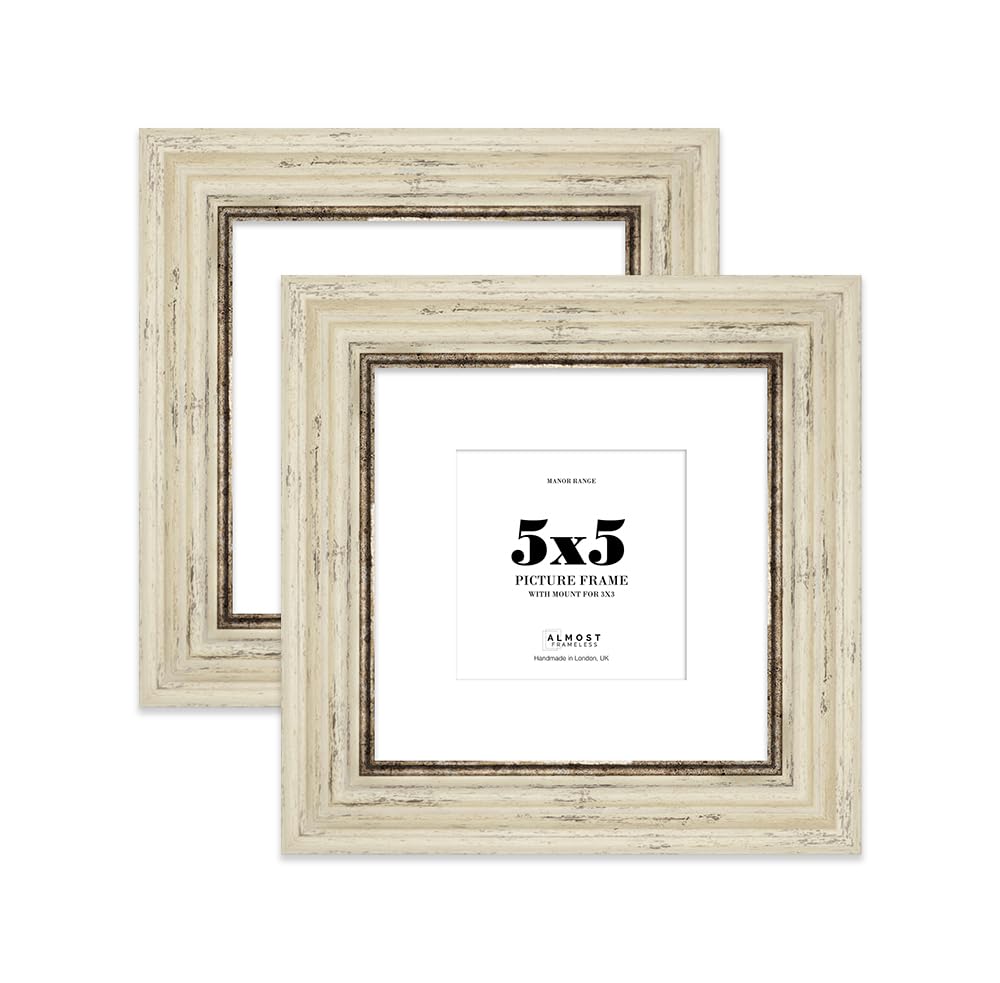 5x5" Distressed Cream Picture Frame - 5x5" Square Frame with 3x3" Mount for 5x5"/3x3" Pictures Classic Style Photo Display, 2 Pack โ image 1