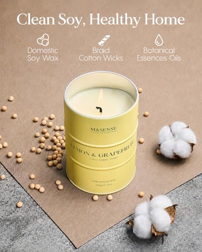 Image of M&SENSE Lemon Candle Large for Home Scented, Lemon Soy Candles 21.2oz 120 Hour Slow Burning, Highly Scented Limoncello Grapefruit Citrus Candles for Bathroom, Fresh Smelling Candle