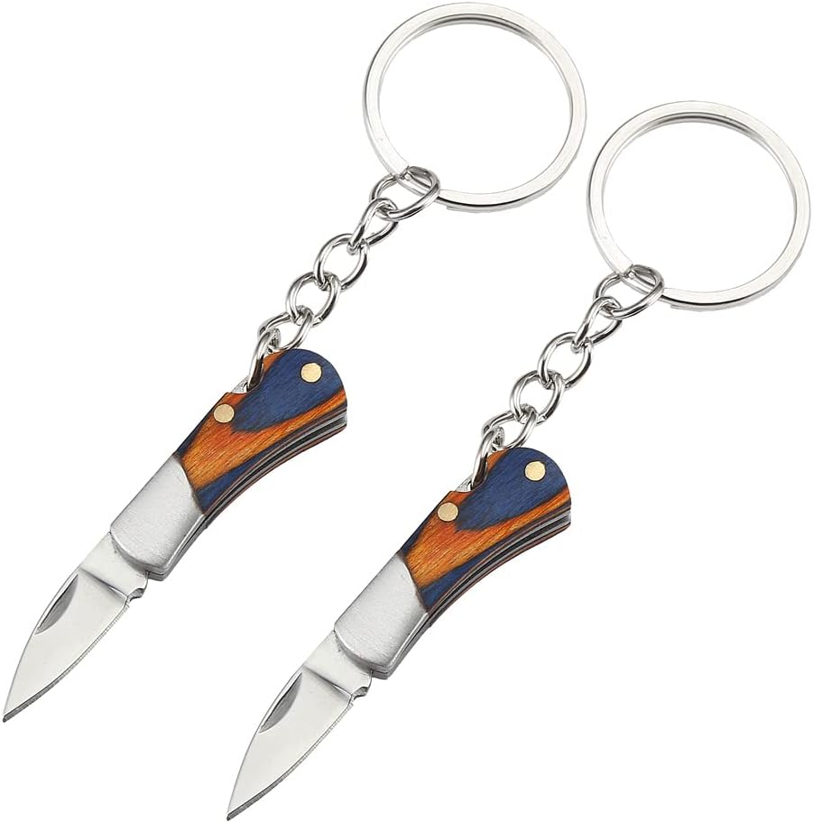 Luvbestaken 2PCS Small Pocket Knife, Mini Keychain Knife, EDC Stainless Steel Knife, Colorful Wood Handle Folding Knife, Blade length 1.5 inch, with Aluminum Gift Box 1