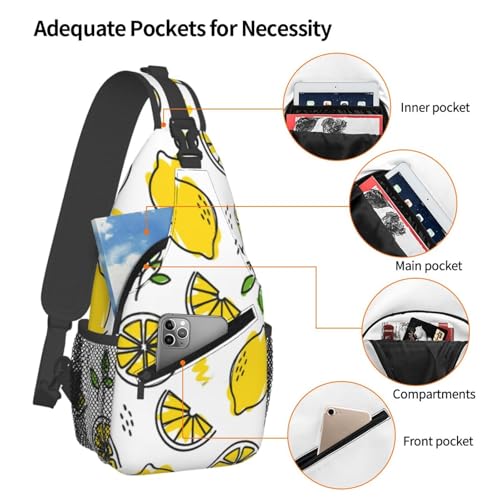 yellow lemon pattern Sling Backpack Unisex Crossbody Chest Bag Shoulder Chest Bag For Women Men Hiking Travel4