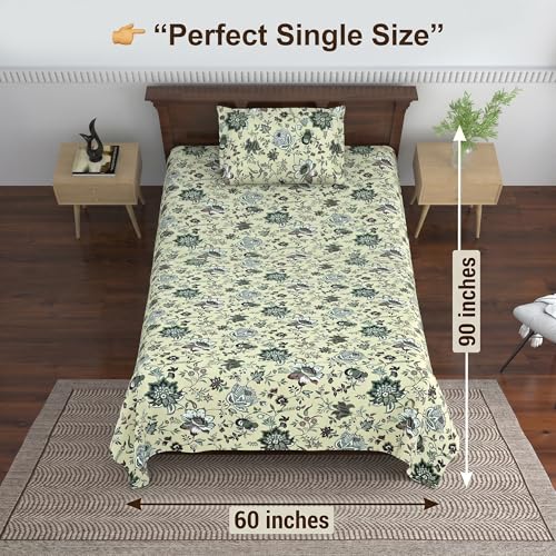 Image of Mafatlal Saanjh 144 TC Single Cotton Bed Linen 90x60 Inch | Printed Comfort Fabric | Lightweight Cooling Feel | Stylish Home Decor Textile | Everyday use | Pillowcase Included | Bone White