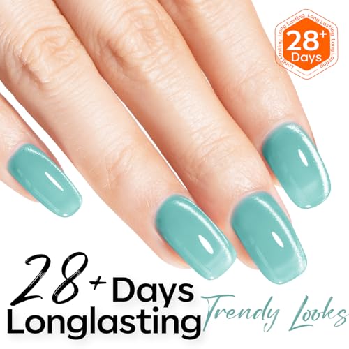 Image of modelones Green Cat Eye Gel Nail Polish Blue Turquoise Gel Polish Jelly Glass with Magnet Holographic Glitter Shimmer Translucent Sheer Color Magnetic Nail Polish 15 ML