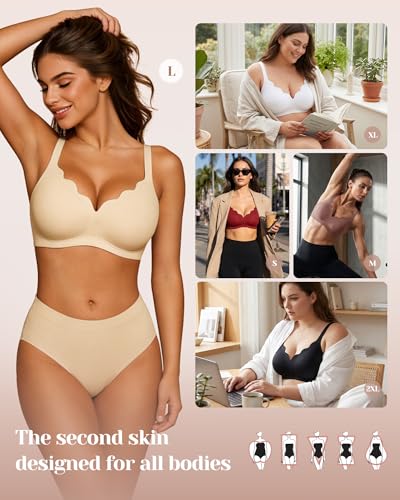 Image of Vinfact Plunge Jelly Bras for Women No Underwire Wireless Lift Full Coverage T Shirt Everyday Sleep Bra