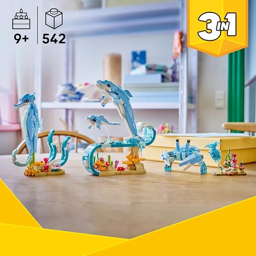 Image of LEGO Creator 3 in 1 Sea Animals: Beautiful Dolphins Toys - Rebuilds into a Seahorse or Crab - 31385