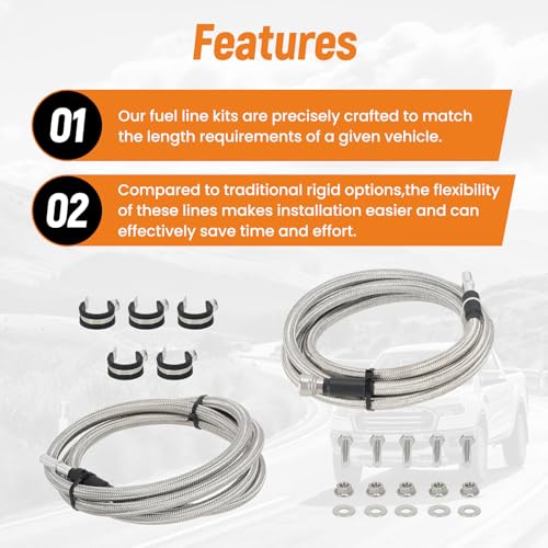 Image of 15946178 Stainless Steel Braided Fuel Lines Kit for Chevy & GMC | For Silverado 1500HD 2004-2008 2500HD 3500HD 2004-2010, for Sierra 1500HD 2004-2008 2500HD 3500HD 2004-2010 # 819-816
