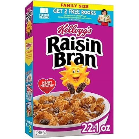 Kellogg's Raisin Bran Breakfast Cereal, Fiber Cereal, Family Breakfast, Original, 22.1oz Box (1 Box)