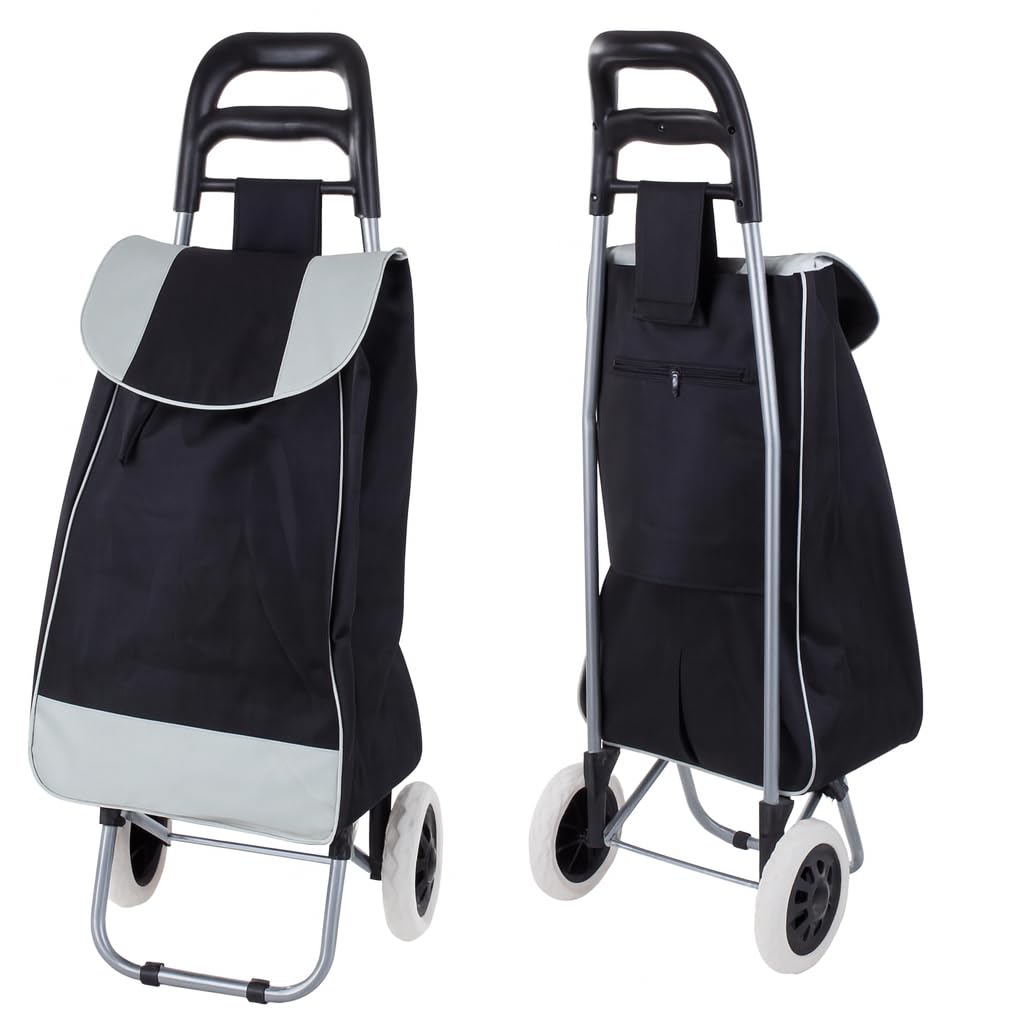 Burakh Black 2 Wheels 35L Lightweight Shopping Grocery Trolley Travel Folding Cart Luggage Waterproof Foldaway Shopping Cart Grocery Bag For Easy Storage