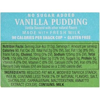 Kozy Shack Vanilla Pudding No Sugar Added, 4 Ounce -- 48 per case.