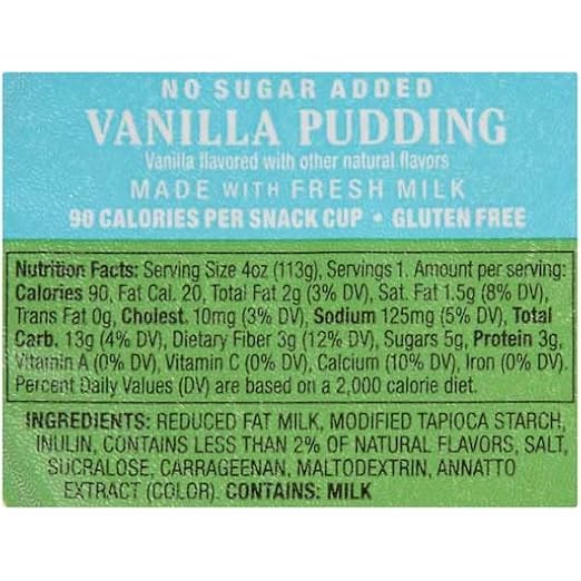 Kozy Shack Vanilla Pudding No Sugar Added, 4 Ounce -- 48 per case.