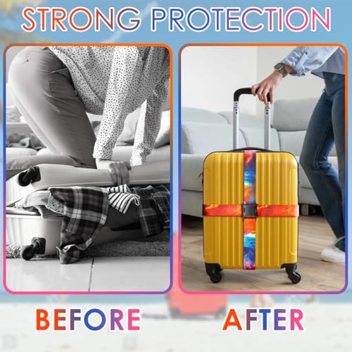 Image of Gutsdoor Luggage Straps for Suitcases Adjustable Travel Belt, Connector Holds Suitcase Bright Colorful Identifiers Travel Bag Accessories (Sun Orange)