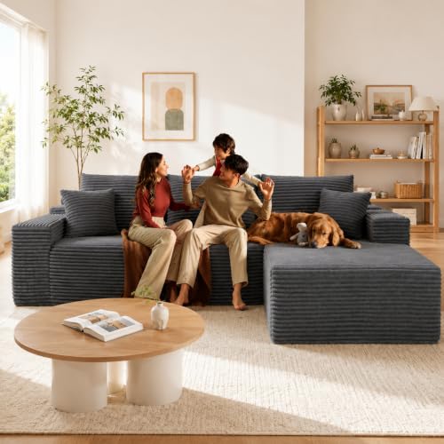 Image of 96 inch Sectional Couches for Living Room Cloud Couch Sofa with L-Shape Upholstered Boneless Couchs Modern Modular Sectional Couch with Chaise
