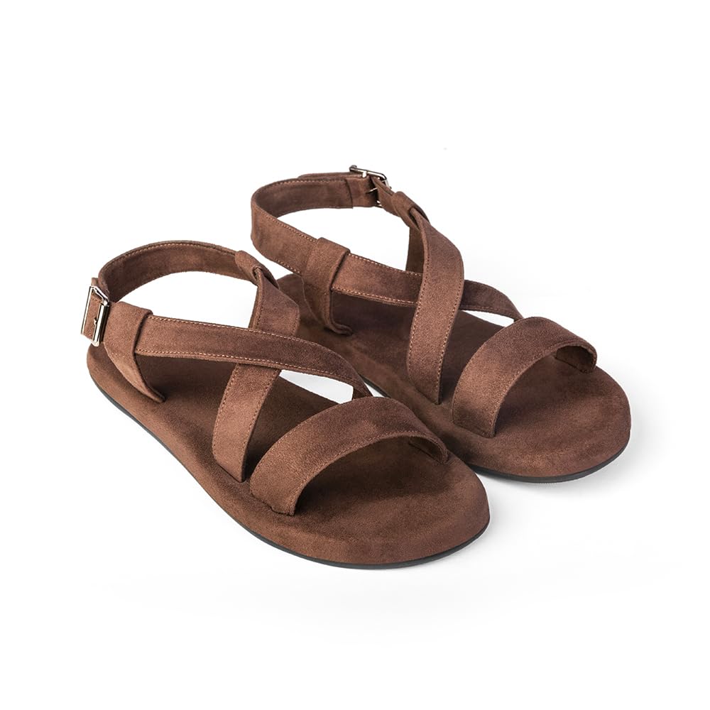 Brown Crossover Sandals for Men|Buckle ClosurePremium and LuxuryCushioned