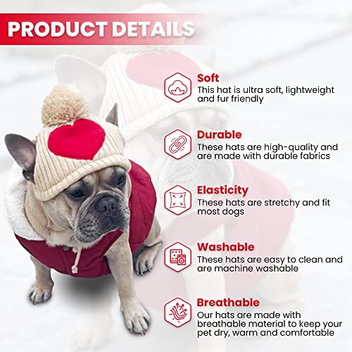 Dog Hat Pom Pom Love Heart Dog Hat Winter – Adorable Hats For Dogs With Ear Holes And Ultra-Soft Fleece Layer – Warm And Comfortable Beanie Hat For Medium And Large Sized Dogs #TOP4
