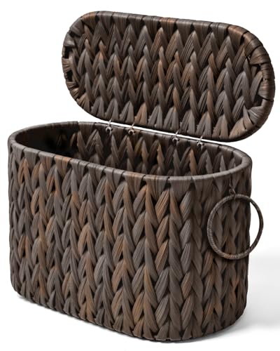 Handgefertigter Rattan-Korb für Toilettenpapier mit Deckel, Zeitschriftenhalter, integriertes Design, Aufbewahrungsbehälter für Klopapier, WC Papier Aufbewahrung, Haushaltswaren-Organizer Braun