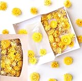 Getrocknete Helichrysum Strohblumen Köpfe – langlebige Trockenblumen für Deko & Basteln | Farbvarianten | Geschenkbox mit Sichtfenster – Dekoration für Kränze, Kerzen & Tischdeko (Gelb)