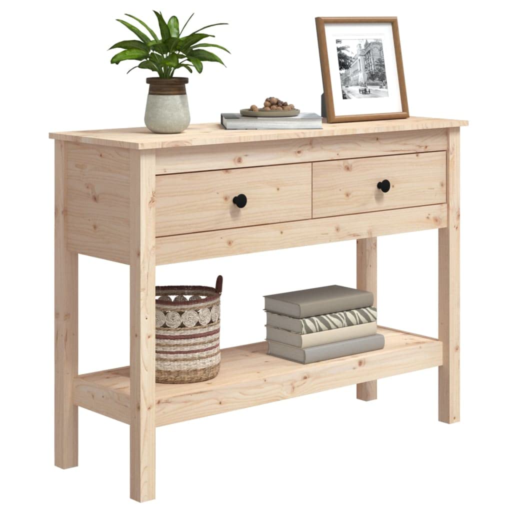 Stolik konsolowy 100 x 35 x 75 cm z litego drewna sosnowego, stół do przedpokoju z 2 szufladami, stolik pomocniczy do salonu, przedpokoju
