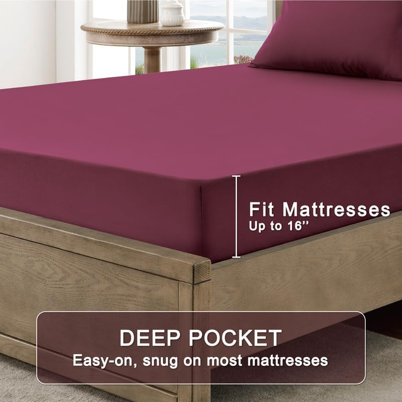 Image of FreshCulture Twin Bed Sheets - Ultra Soft Sheets for Bed - Brushed Microfiber - Deep Pockets - Easy Care - Cooling & Breathable Sheet - Hotel Quality Twin Size 3 Piece Sheet Set (Burgundy)