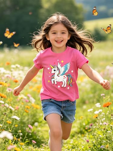 Image of Funnycokid Little Girls T Shirt for Toddler 3-7 Years Kids Tee Graphic Short Sleeve Clothes Tops