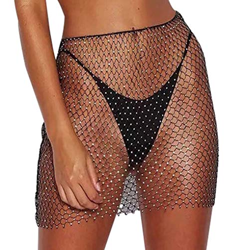 Mini saia de praia feminina transparente sem mangas para natação, Preto, One Size