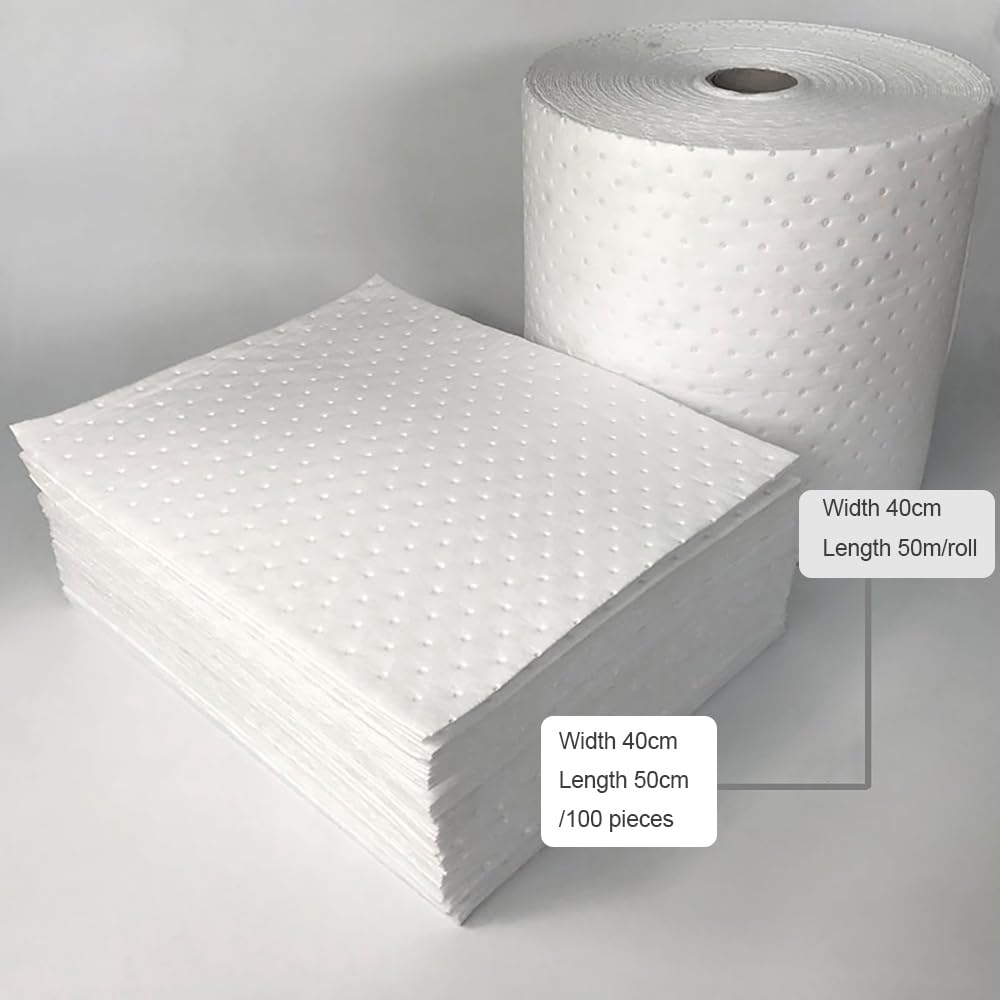 Rouleau Tapis Absorbant pour égouttement Huile (Huile/Carburant Uniquement) pour Déversements, Cuisine sous-Sol Entrepôt Usine Atelier Labo Industrie(Size:0.4 * 50m/1-Roll)