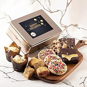 Dulcet Gift Baskets, Fresh Baked Holiday Bakery Cookie and Brownie Gift Tin Happy Holiday Tin for Men and Women, Mom, Dad -Friends Family, Son-Daughter, Sister-Brother or Co-worker.