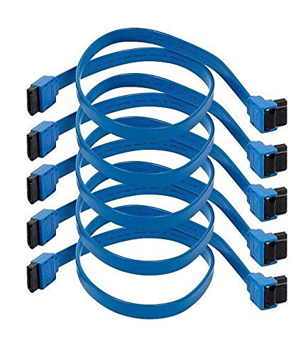 Monoprice 5-Pack Blue 18-Inch SATA III 6.0 Gbps Cable with Locking Latch and 90-Degree Plug