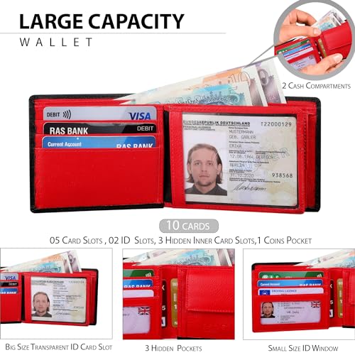 Men's RFID Blocking Genuine Nappa Leather Billfold Wallet Purse - Photo ID Holder - Coin Pouch Pocket With Gift Box 12162