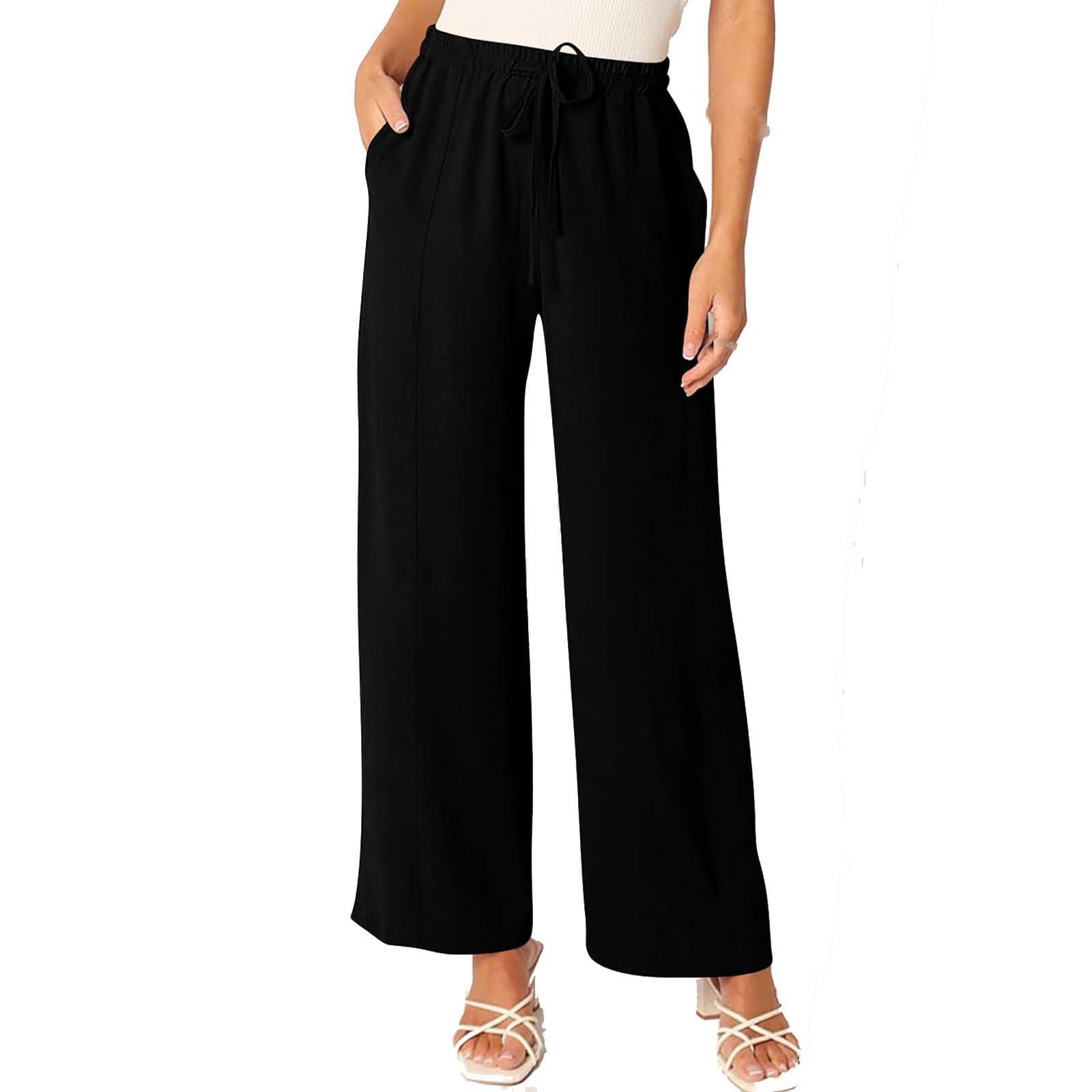 Generic Cotton Linen Pants for Women Solid Drawstring Pants High Rise Elastic Waist Pants 2024 Comfy Pants with