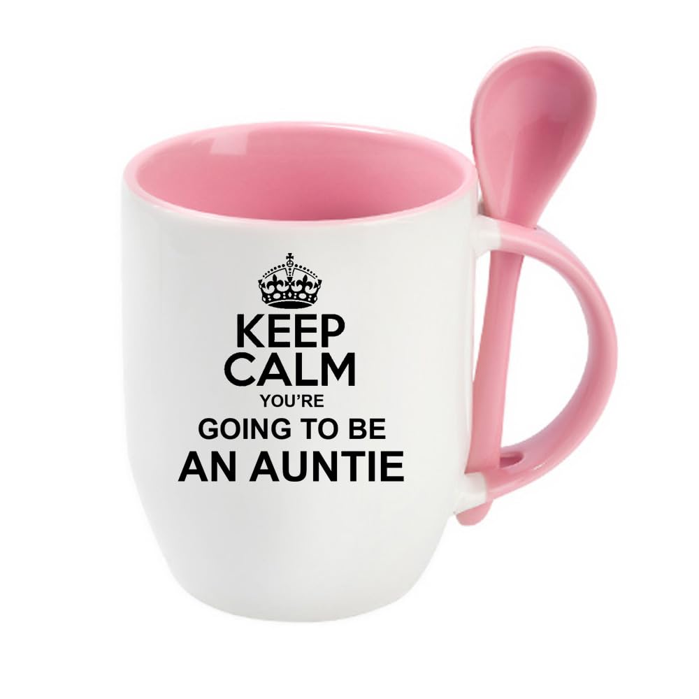 Giftme Keep Calm Youre Going to Be an Auntie Future Auntie, Pregnancy Announcement, Spoon Mug, Coffee, Tea Mug. (Pink)