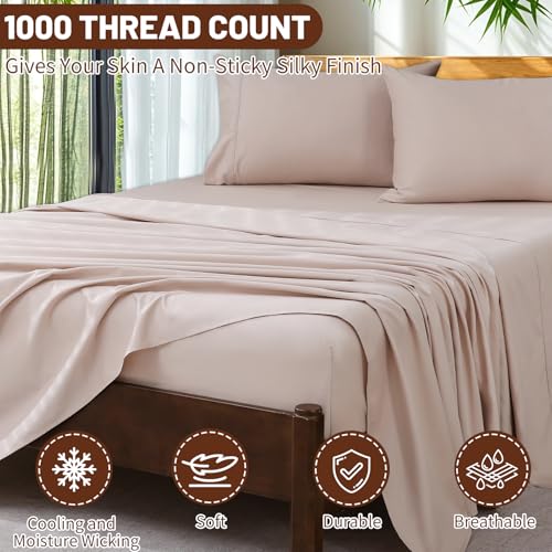 Image of Extra Deep Pocket Queen Sheets 18-24 Inch 100% Egyptian Cotton 1000 Thread Count Sateen Weave Soft Breathable 4 Pieces(Queen,Dusty Pink)