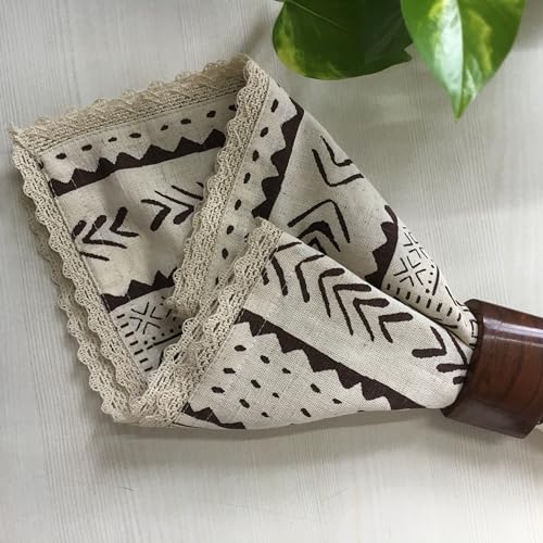 Image of FINGERCRAFT Printed Cloth Napkins, Mud Cloth, 20x20 Inch, Set of 6 | Cotton Linen Blend Fabric, Classic Lace, Durable and Good Absorbency, For Home, Hotels, Parties
