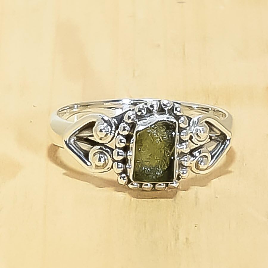 Moldavite,925 Sterling Silver Moldavite Ring Moldavite Meteorite Ring Natural Moldavite Gem Anniversary, Engagement Gift Party Wedding CR-1973