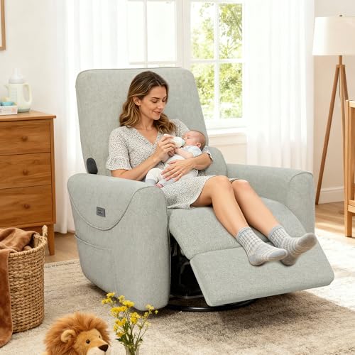 Image of KINGYES Power Recliner Chair, 270° Swivel Glider, Living Room Recliner with USB-C Port, Nursery Rocking Chair, Gray