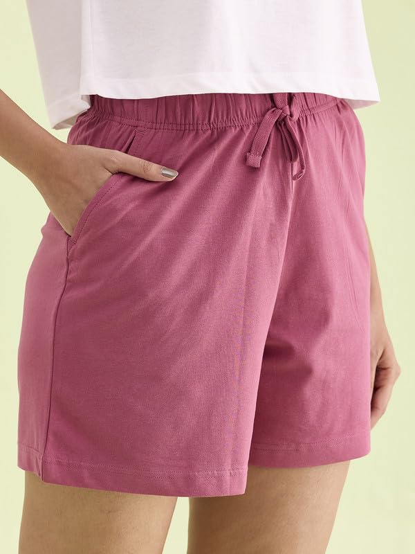 Image of GO COLORS Women Solid Mid Rise Relaxed Fit Casual Shorts