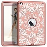 Hocase iPad Mini 4 A1538/A1550 Case, Shockproof Protection Silicone Rubber Bumper+Hard Shell Hybrid Full Body Protective Case for iPad Mini 4th Generation 2015 - Rose Gold Mandala Flower