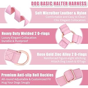Soft leather no pull dog harness  adjustable step in dog harness with rose gold heavy duty metal buckle freedom nylon dog halter vests for small medium large dogs easy walking training pinkl   cucciolini doodles