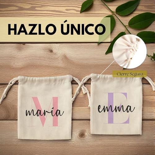 LolaPix Bolsa Tela Guarderia Personalizada con Nombre e Inicial. Bolsa Tela (17x20cm) / Mochila (37x44cm). Inicial Colores Pastel. Modelo Kids - imagen 3