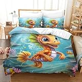 Impresión 3D Sea Caballos Juego De Ropa De Cama con Cierre De Cremallera Funda De Almohada Funda De Edredón Microfibra Single（140x200cm）
