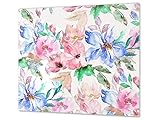 Cubre vitros de cristal templado - Tabla para cortar de cristal – Tabla para amasar y protector de vitro – UNA PIEZA (60 x 52 cm) o DOS PIEZAS (30 x 52 cm); D15 Serie Dibujos: Flor 25