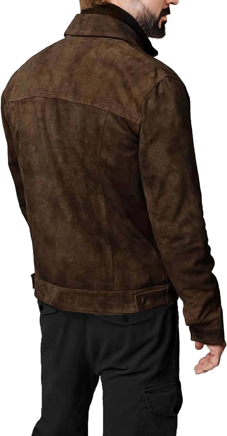 Men's Suede Leather Jacket Real Lambskin Suede Casual Leather Jackets For Men Suede Trucker Coat for Mens - Image 3