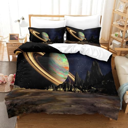 Housse de couette planète spatiale 140x200 microfibre 3D pour lit simple