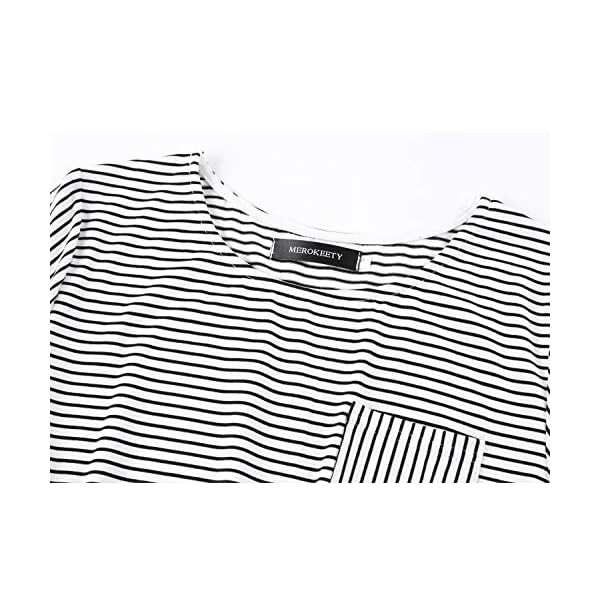 MEROKEETY-Womens-34-Balloon-Sleeve-Striped-High-Waist-T-Shirt-Midi-Dress MEROKEETY Women's 3/4 Balloon Sleeve Striped High Waist T Shirt Midi Dress
