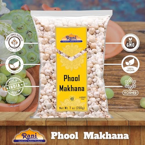 Image of Rani Jumbo Phool Makhana (Fox Nut /Popped Lotus Seed) Plain Raw Uncooked 7oz (200g) ~ All Natural | Vegan | No Colors | Gluten Friendly | NON-GMO | Kosher | Indian Origin