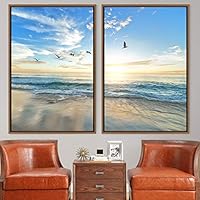 2 Piece Framed Canvas Wall Art Coastal Beach Canvas Prints Home Artwork Decoration for Living Room,Bedroom - 16